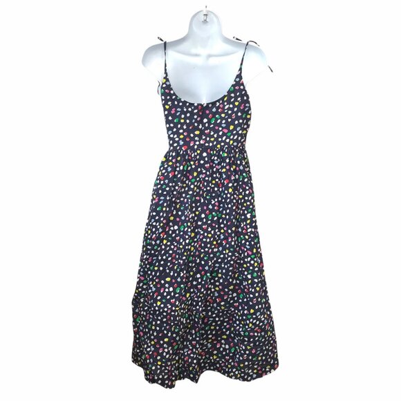 J.Crew Dot Print Cotton Midi Sun Dress 00 Tie Straps Navy Ratti Happy Cat F1960 - Picture 6 of 9